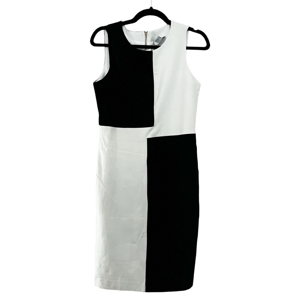 NWT CARMEN MARC VALVO Bicolor Business Pencil Dress Black White Sz M
